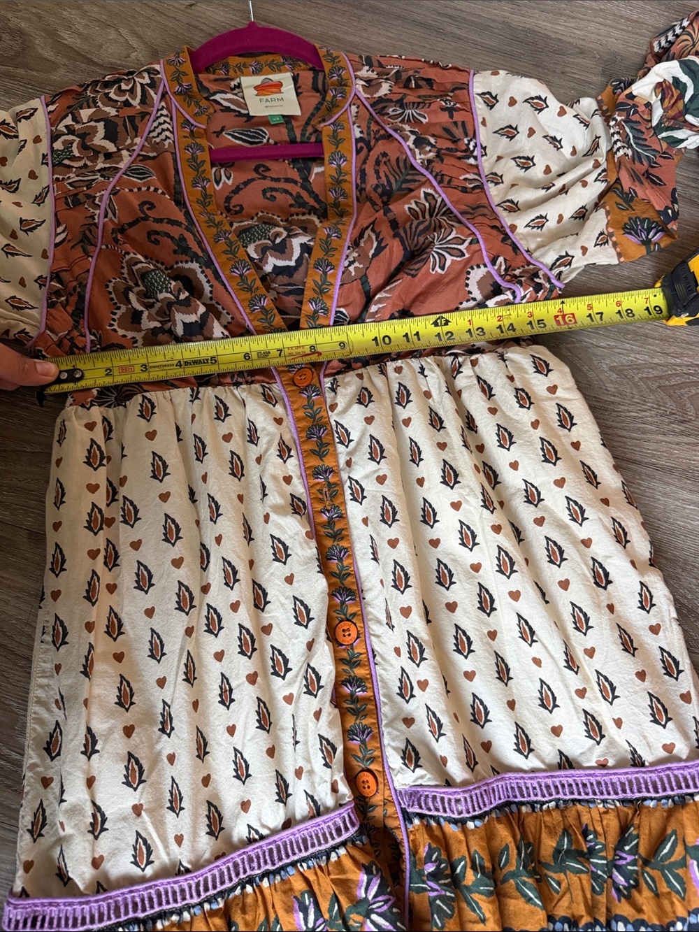 FARM Rio Ainika Floral Patchwork Tiered Boho Midi Dress Size: XS - Picture 11 of 12